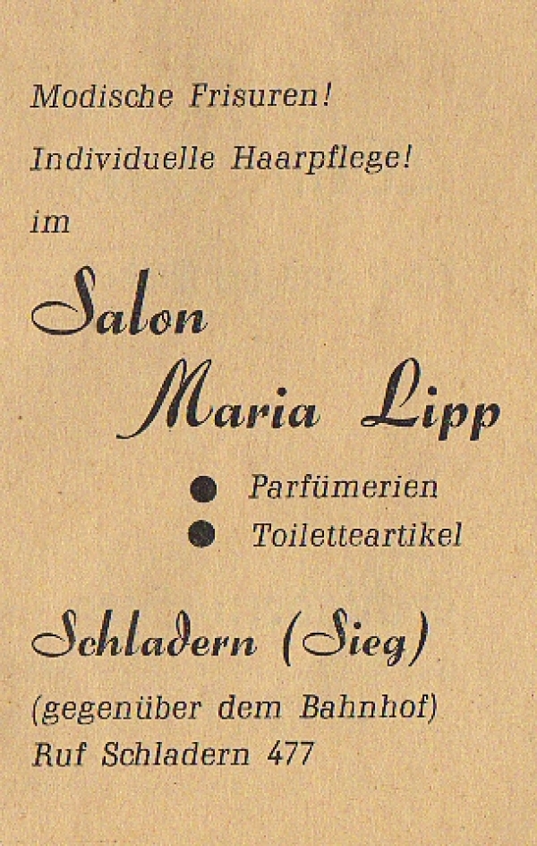 Werbeanzeige Salon Maria Lipp, 1953