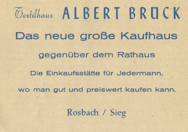 Werbeanzeige Textilhaus Albert Brück, 1959