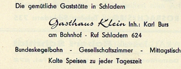 Werbeanzeige Gasthaus Klein, 1966
