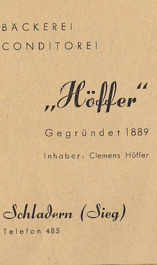 Werbeanzeige Bäckerei Höffer, 1953