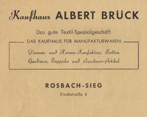 Werbeanzeige Kaufhaus Albert Brück, 1953