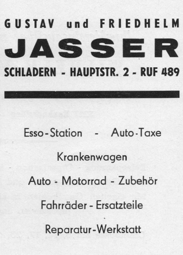 Werbeanzeige Gustav u. Friedhelm Jasser, 1963