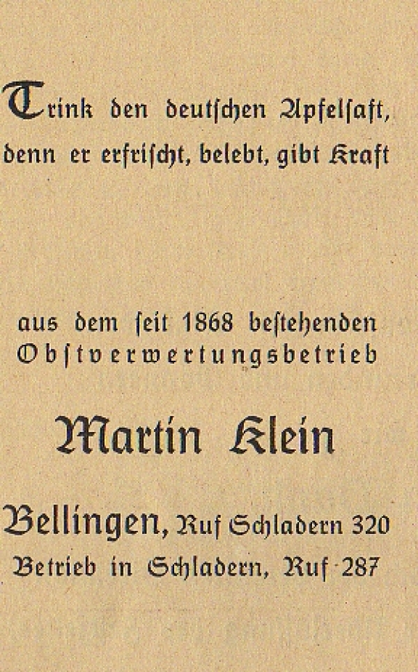 Werbeanzeige Martin Klein, 1953