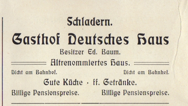 Anzeige "Gasthof Deutsches Haus", um 1903