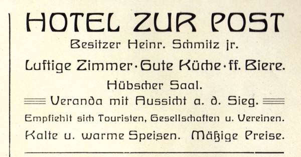 Werbeanzeige Hotel zur Post um 1903