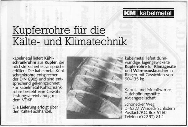 Werbeanzeige kabelmetal, 1988