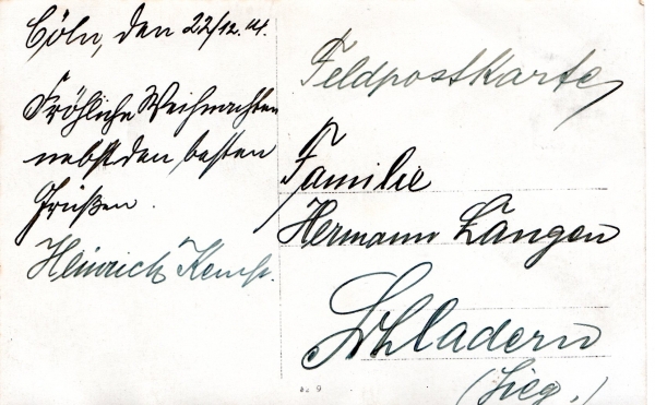 Feldpostkarte von Heinrich Kemp an Hermann Langen