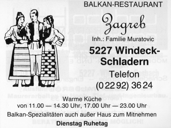 Werbeanzeige Restaurant Zagreb, 1988