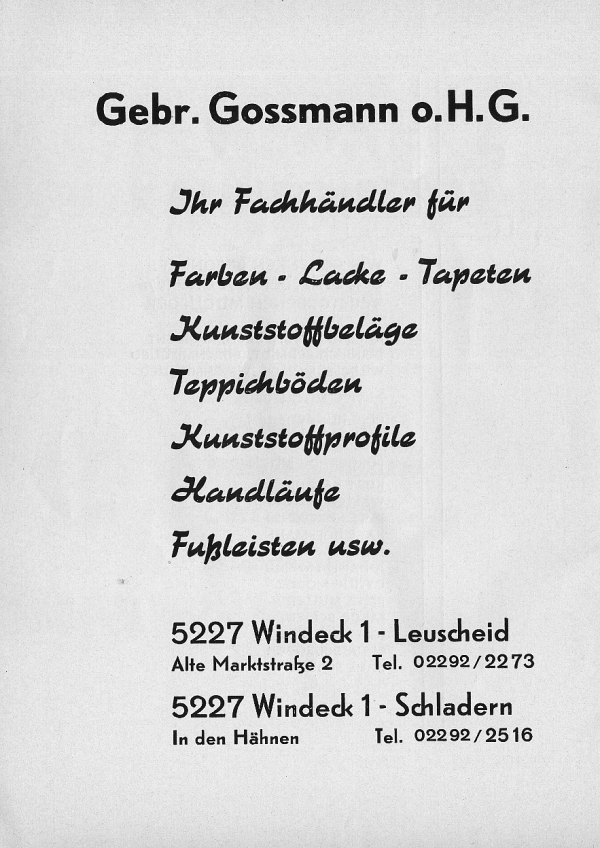 Werbeanzeige Gebrüder Gossmann, 1976