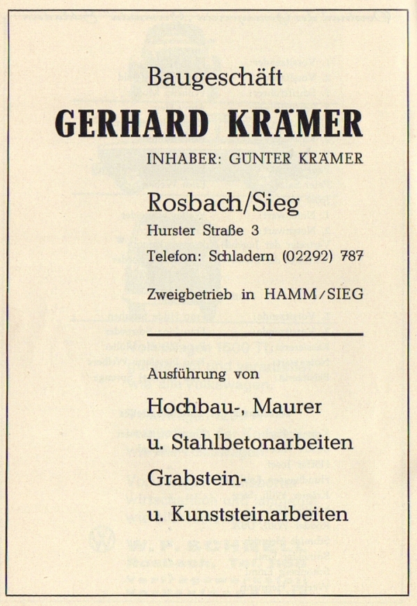 Werbeanzeige Gerhard Krämer, 1966