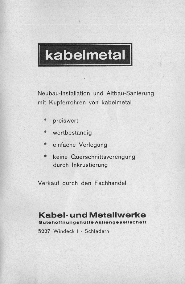 Werbeanzeige kabelmetal, 1976