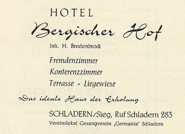 Werbeanzeige Bergischer Hof, 1966