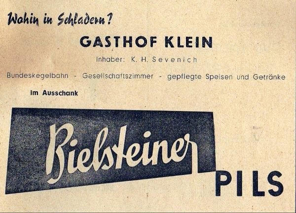 Werbeanzeige Gasthof Klein, 1958