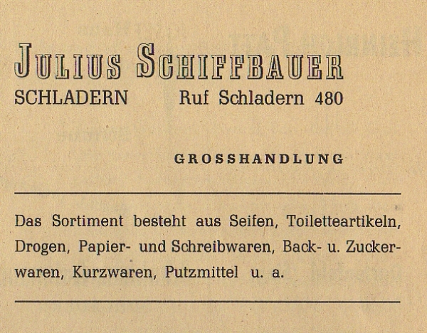 Werbeanzeige Julius Schiffbauer, 1953
