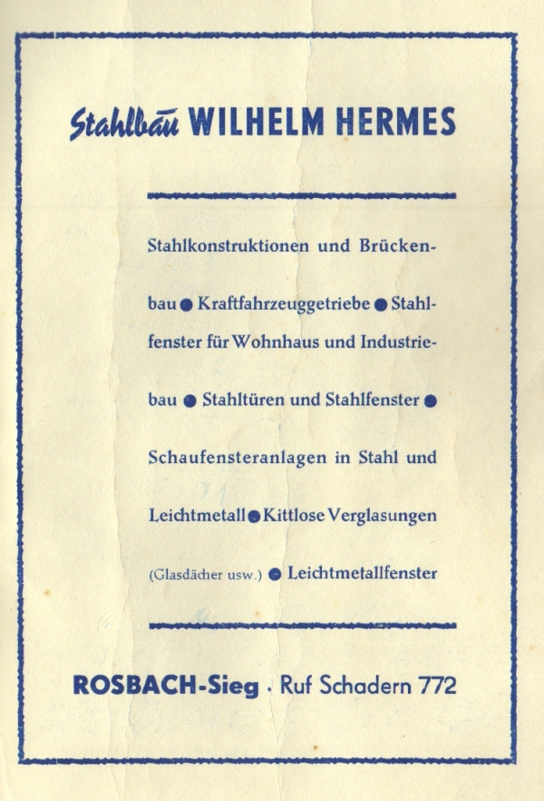 Werbeanzeige Stahlbau Hermes, 1959